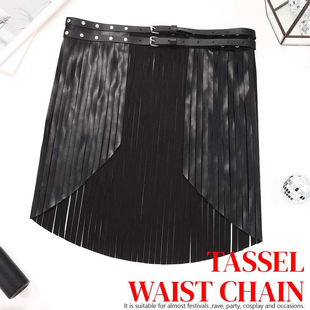 Zoestar Cowgirl Fringe Belt Leather Black Waist Tassel Belts Rave Accessories for Women