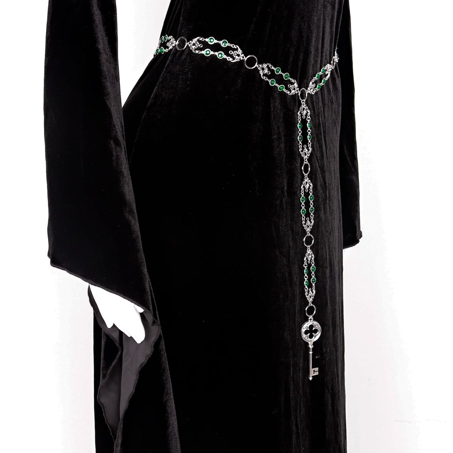 L'VOW Women Renaissance Belt Viking Witch Belt Green Waist Metal Chain Belt for Medieval Dresses