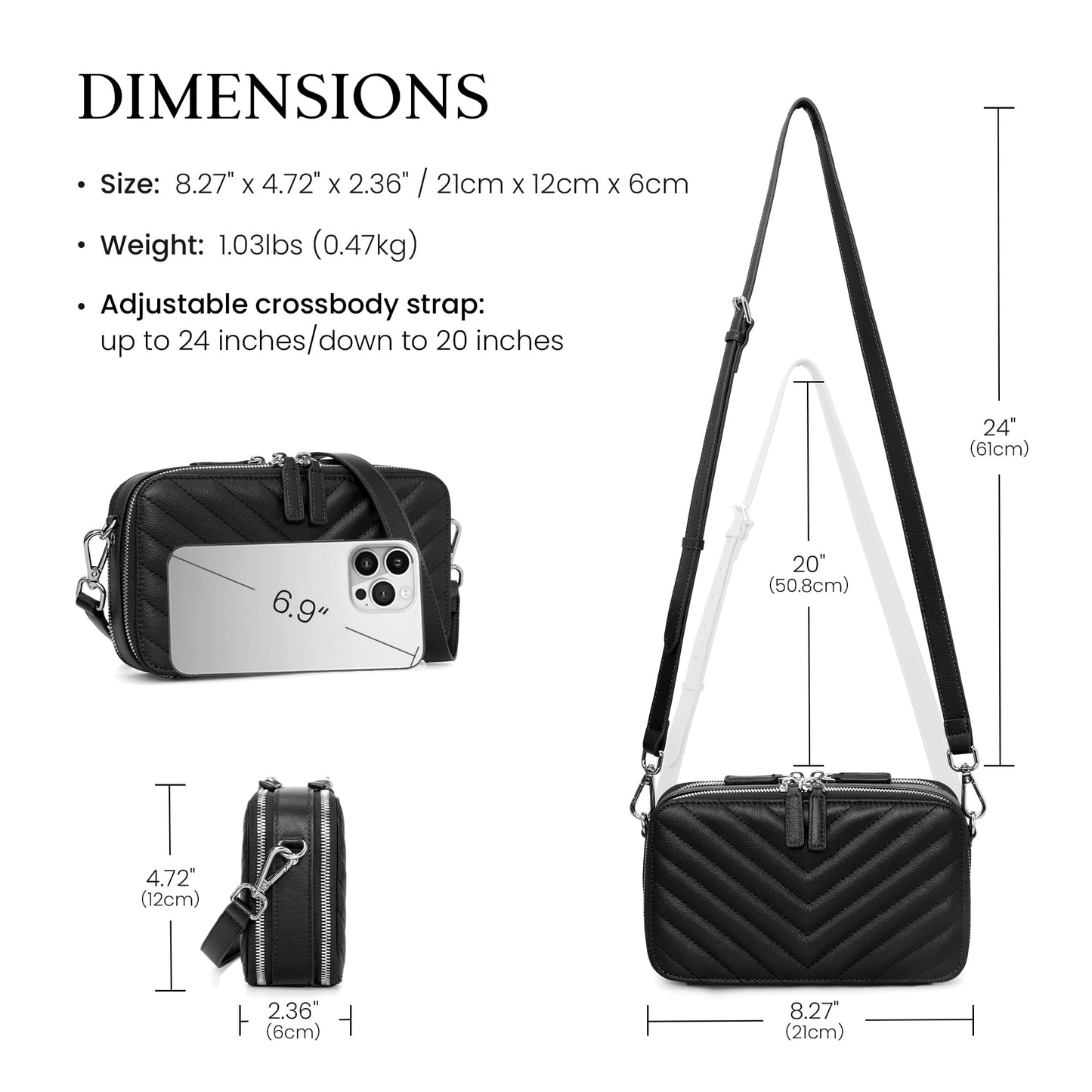 befen Quilted Genuine Leather Crossbody Bags for Women, Purses with Built in RFID Wallet, Woman Camera Shoulder Bag Handbags, Black Crossbody Purses with Adjustable Strap