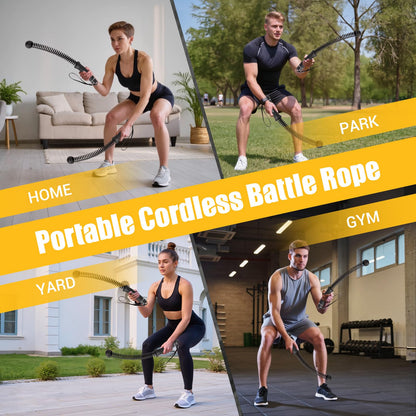 Ropeless Battle Ropes, Upgraded Heavy Duty Portable Cordless Battle Ropes for Home Gym with Poster & Non-Slip Soft Handles for Wrist Protection, Exercise Rope for HIIT and Low-Impact Aerobic Training