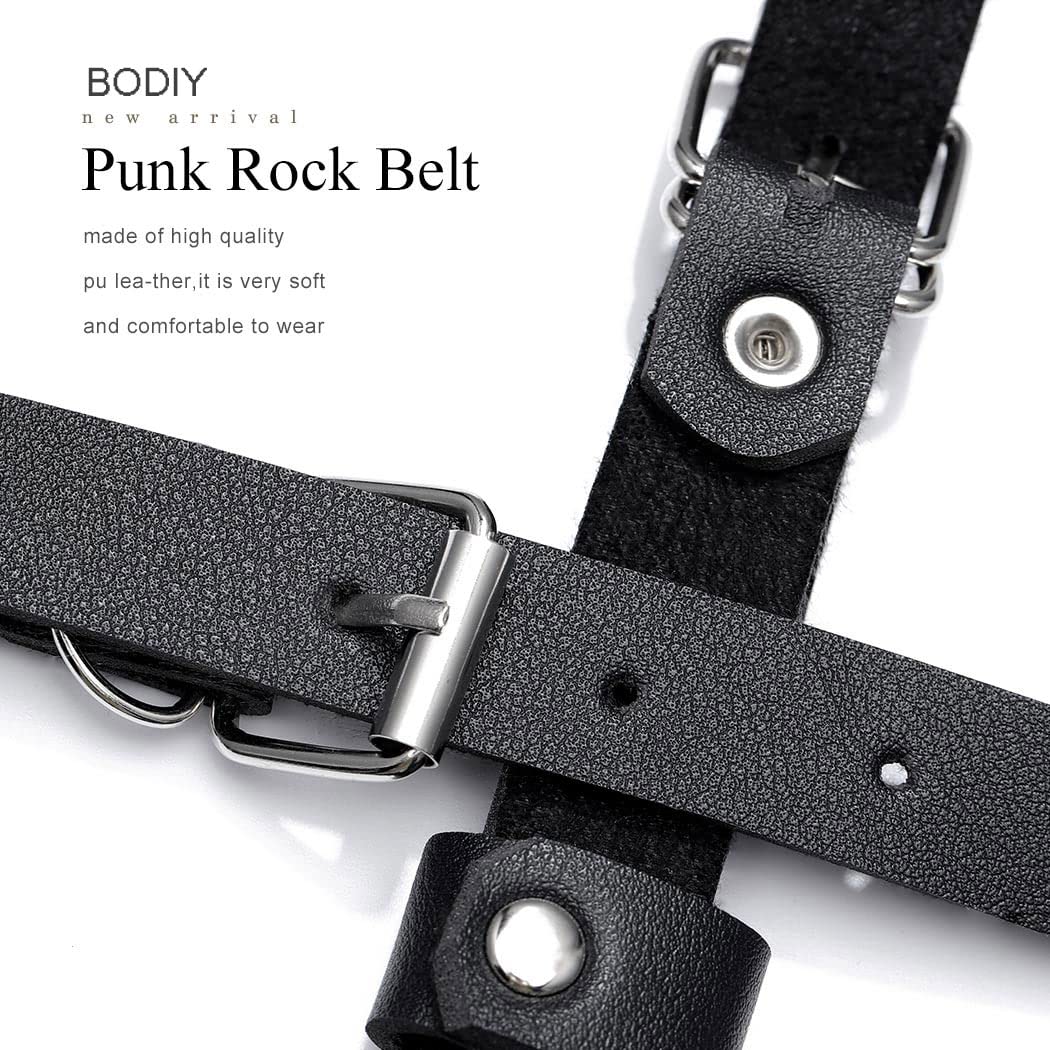 BODIY Punk Women Waist Belt PU Leather Fashion Harness Belts Body Chain Rivet Gothic Halloween Rave Accessory
