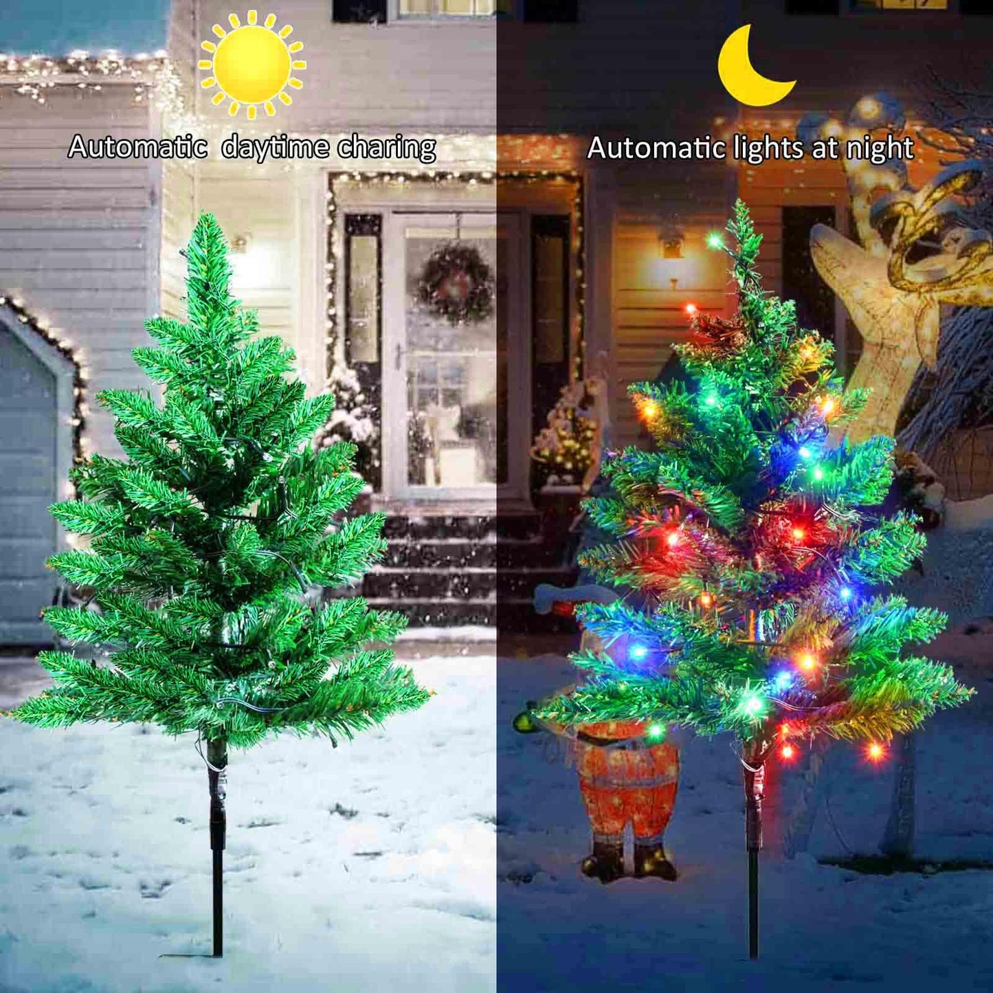 Windpnn Upgraded 6-Pack 120 LED Solar Christmas Garden Stake Lights, Outdoor Waterproof Solar Xmas Tree Yard Stake Christmas Pathway Lights for Christmas Decorations Garden Yard Lawn Pathway (8 Modes)