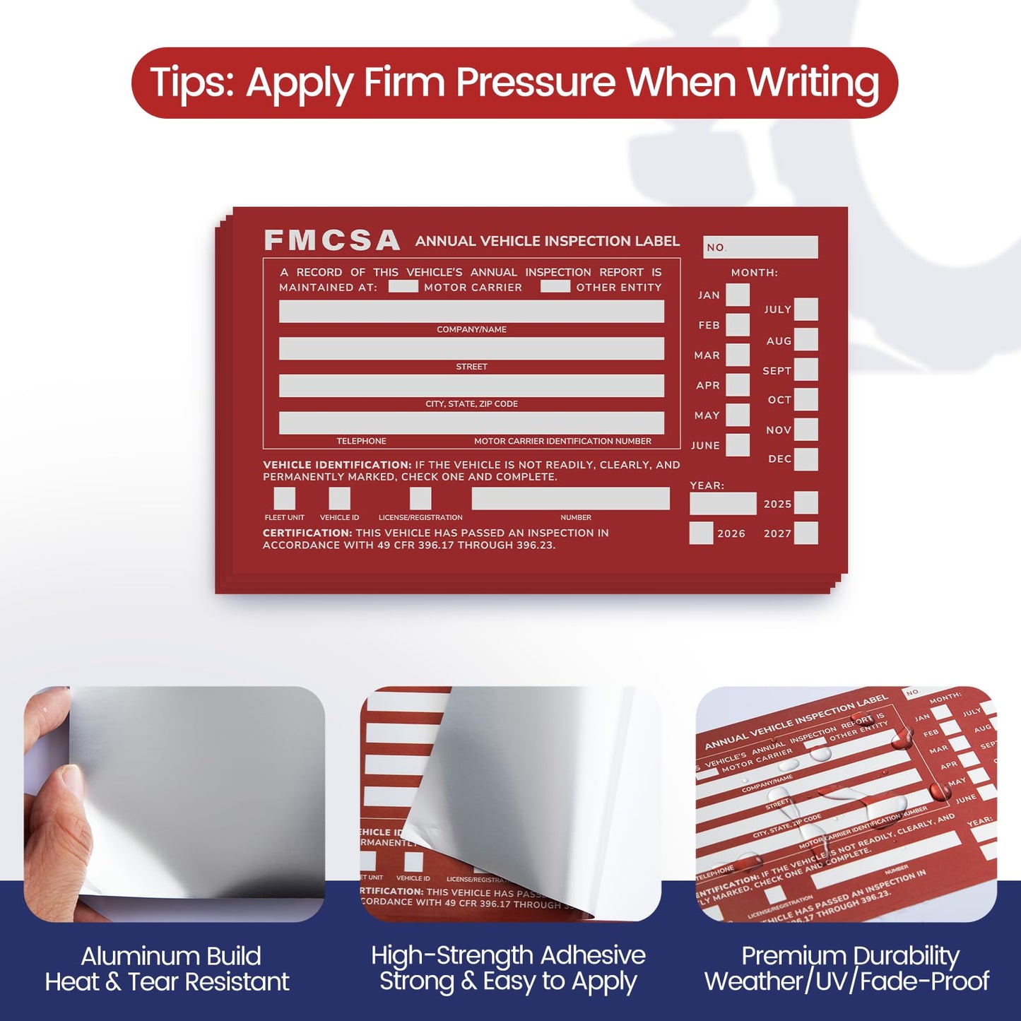 Annual Vehicle Inspection Record Kit – 3-Part NCR Forms (30 Sets) + High-Visibility Adhesive Labels (30) – for Trucks & Fleet Recordkeeping | Supports 49 CFR §396.17
