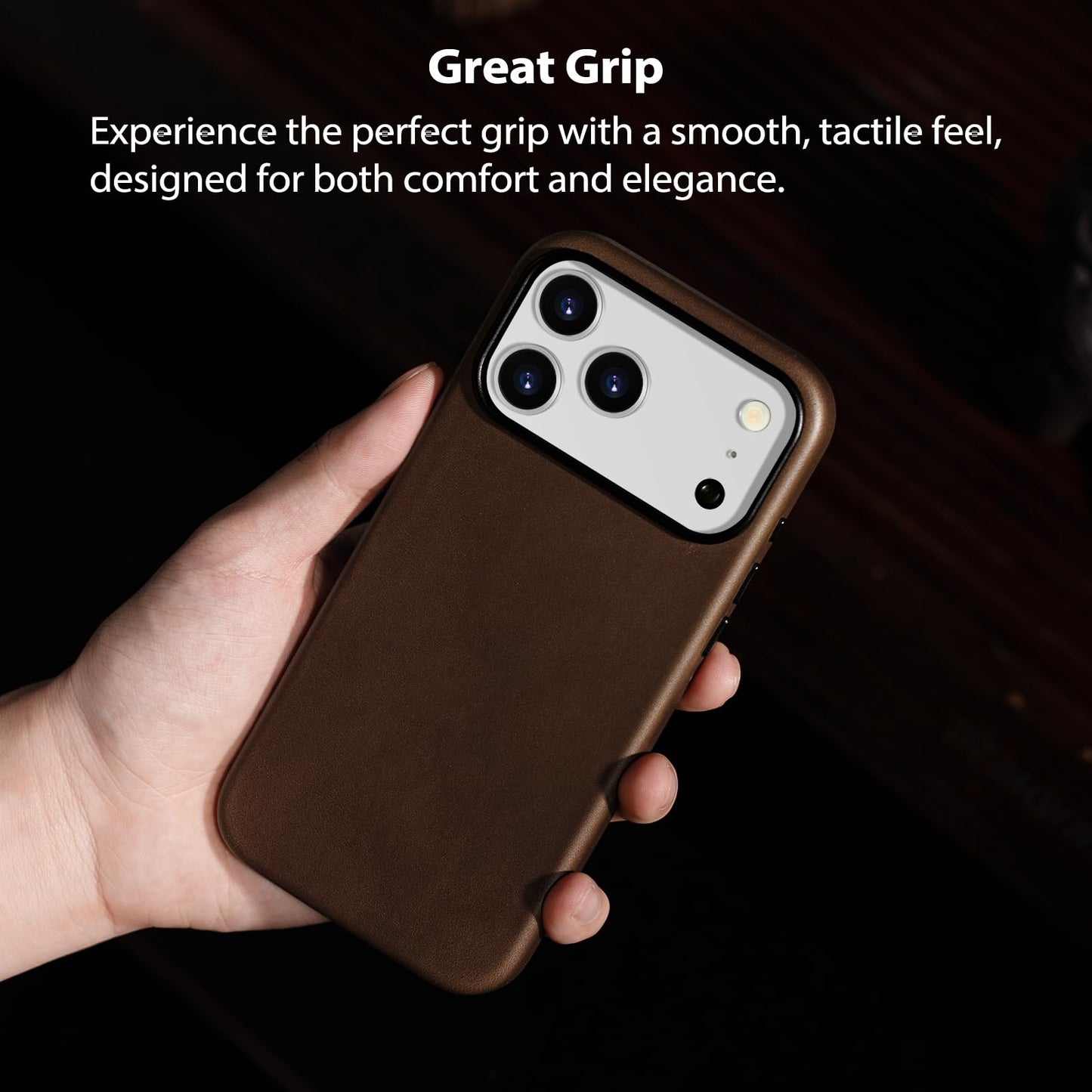 Belemay Handcrafted Full-Grain Vegetable-Tanned Leather Case for iPhone 17 Pro, Compatible with MagSafe, Two-Tone Effect, Natural Patina, Camera Control Button, Metal Buttons (6.3") Bourbon Brown