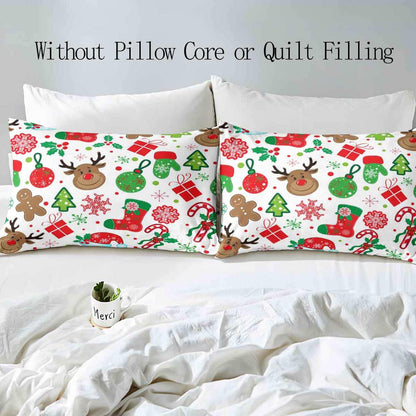 LUVIVIHOME 3PCS Christmas Duvet Cover Queen, White Duvet Cover, Boys Girls Kids Bedding, Cute Reindeer Snowflake Gingerbread Candy Cane Holiday Christmas Comforter Bedspread Quilt Cover 2 Pillow Cases