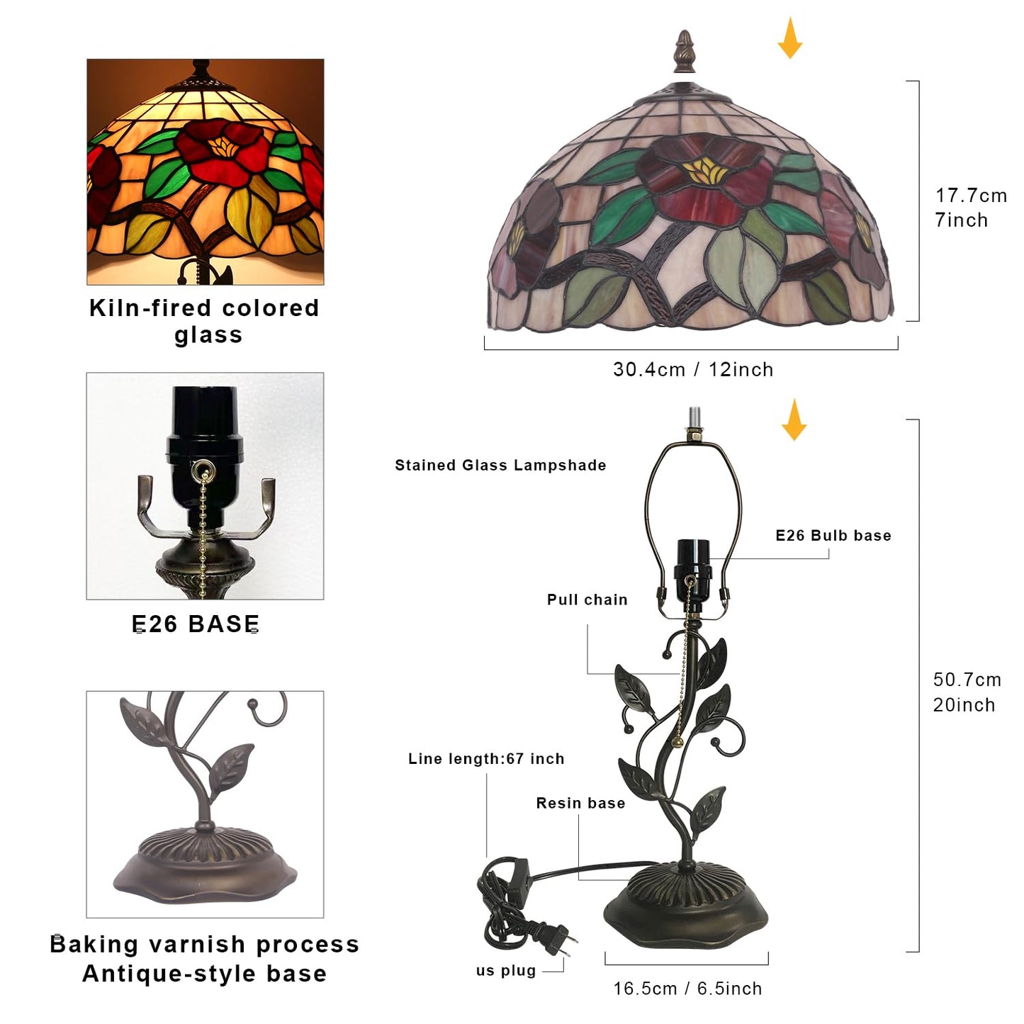TFNALNB Tiffany Table Lamp, Stained Glass Crabapple Flower Design, with Metal Leaf Base, 12x12x19 Inch for Bedroom, Living Room, Home, Office