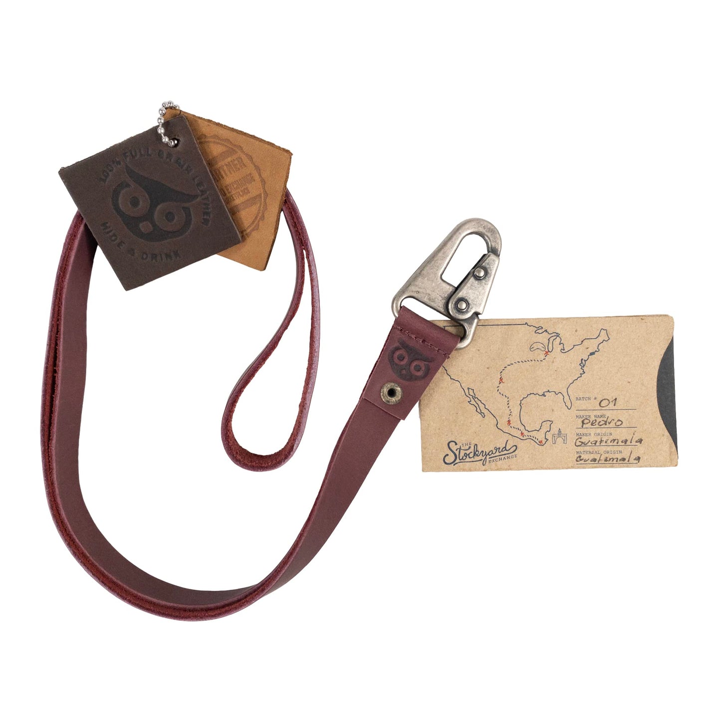 Hide & Drink, Lanyard Keychain for Men and Women, Neck Strap with Hook, ID Holder, Clip to Attach to House, Apartment, Car Keys, Full Grain Leather, Handmade, Sangria