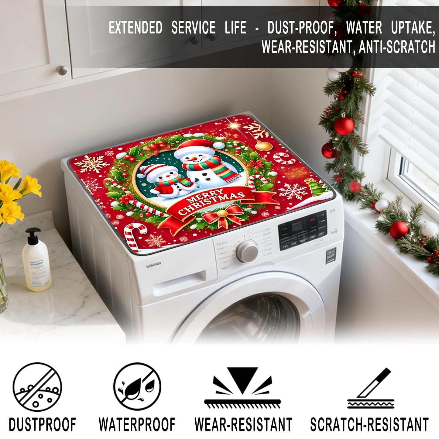 Nuxovilar Christmas Washer Dryer Dust Cover - Playful & Classic Festive Decor Protector for Laundry Room/Area/Space (YLU08112)