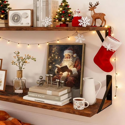 Framed Vintage Christmas Canvas Wall Art, Santa Claus Reading Book Paintings Wall Decor, Rustic Winter Holiday Pictures Prints for Living Room Bedroom Home Decoration 8×10 inch