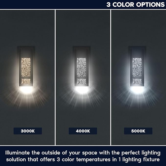 LUXRITE Modern LED Outdoor Wall Light, Seeded Bubble Glass Wall Sconce, 3CCT 3000K 4000K 5000K, 14 Inch, 12W, Black Aluminum, IP65 Waterproof, ETL, Exterior Porch Light, Front Door, Patio (2 Pack)