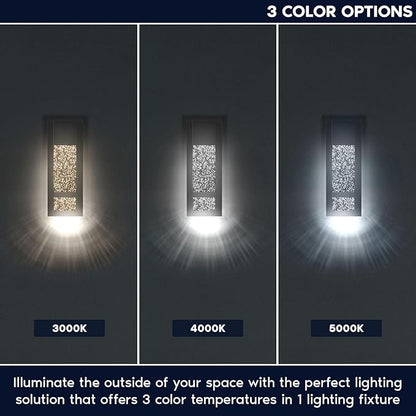 LUXRITE Modern LED Outdoor Wall Light, Seeded Bubble Glass Wall Sconce, 3CCT 3000K 4000K 5000K, 14 Inch, 12W, Black Aluminum, IP65 Waterproof, ETL, Exterior Porch Light, Front Door, Patio (2 Pack)