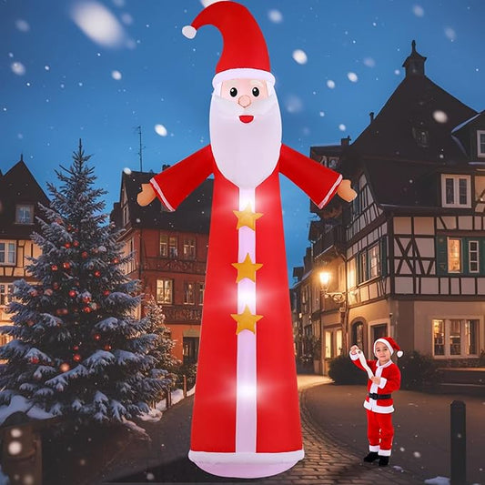 12FT Christmas Inflatables, Giant Santa Christmas Inflatable Outdoor Decoration, Christmas Outdoor Inflatables with Built-in LEDs, Christmas Blow Up Yard Decorations for Party Holiday Lawn