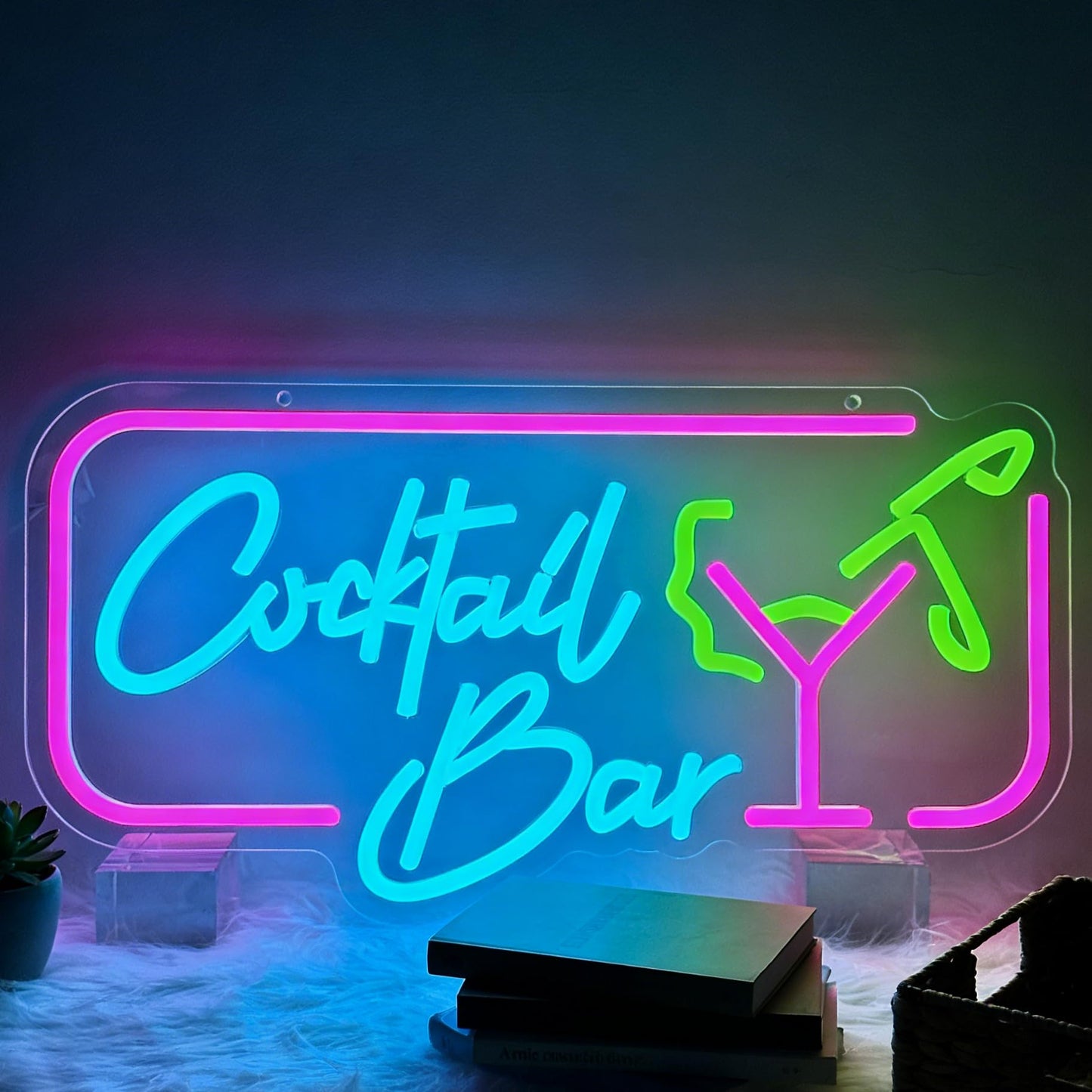 Cocktail Bar LED Neon Sign, Cocktail Glass Shape Light Up Sign, Bar Lounge Home Kitchen Restaurant Wall Table Window Decor, USB Powered Dimmable Neon Light 16.5 x 9.4 In