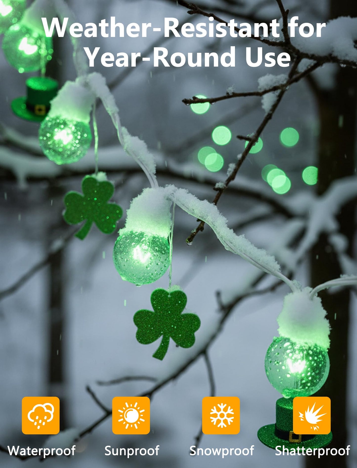 50Ft St. Patrick's Day G40 Outdoor String Lights, G40 Globe Patio String Lights Waterproof with 27 Green Incandescent Bulbs, Connectable Hanging Light for Backyard Porch Balcony St Patricks Day Decor