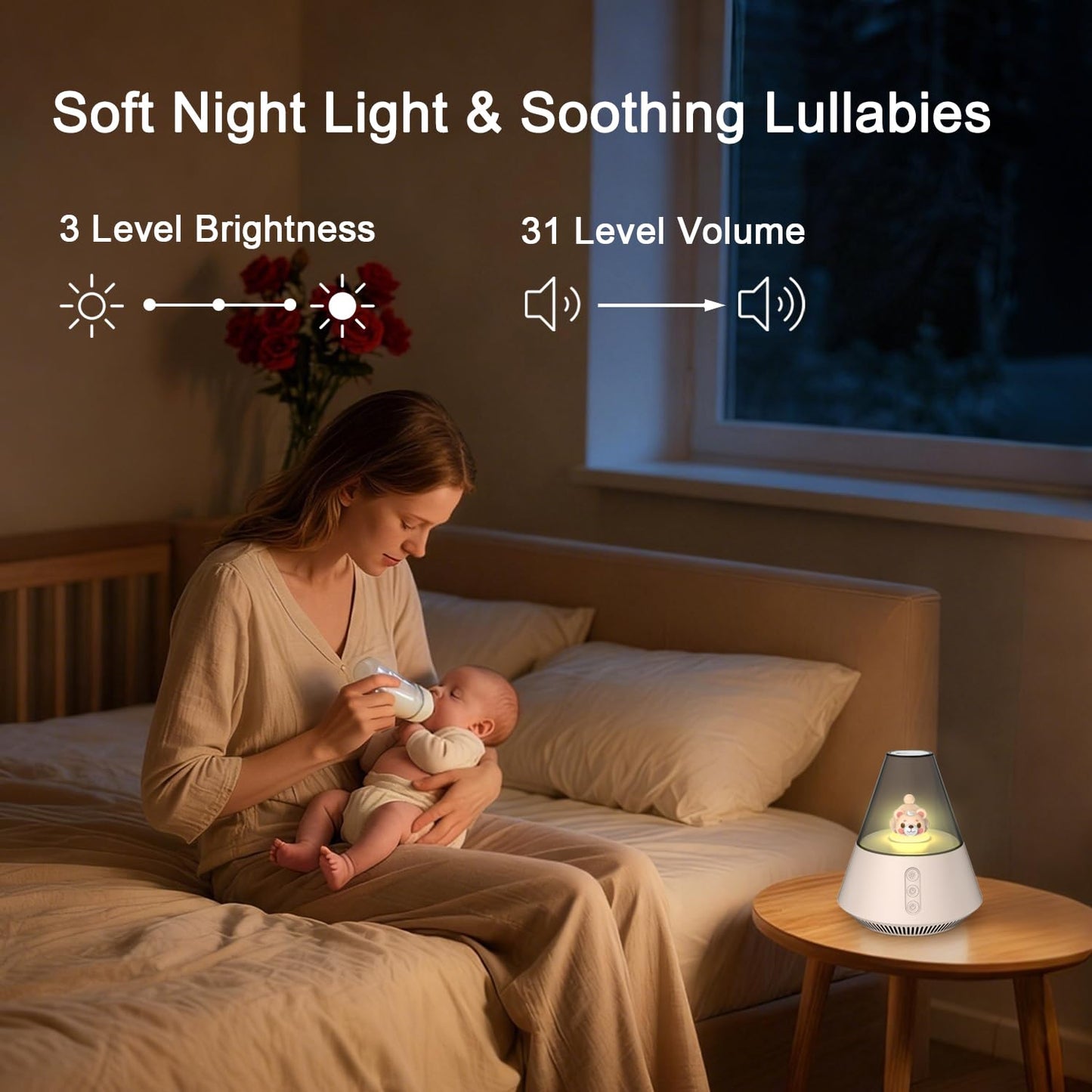 Baby & Kids Sound Machine with Night Light for Nursery, White Noise Machine for Baby Sleep, 30 Soothing Sounds, 31-Level Volume, 3 Brightness Levels, Timer, Sleep Aid for Babies, Toddlers and Kids
