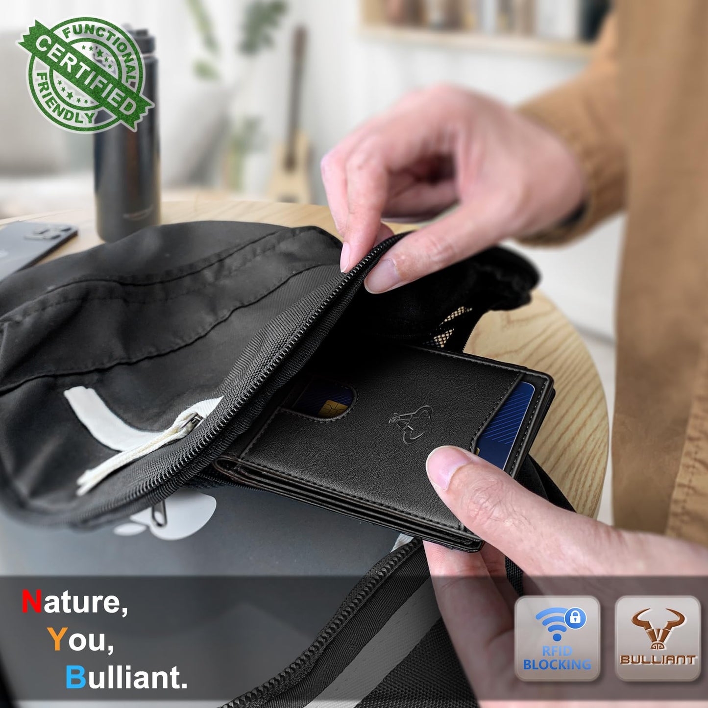 BULLIANT Men Wallet, Slim Leather Wallet Front Pocket Card Holder Gift For Men 11 Slots RFID Blocking