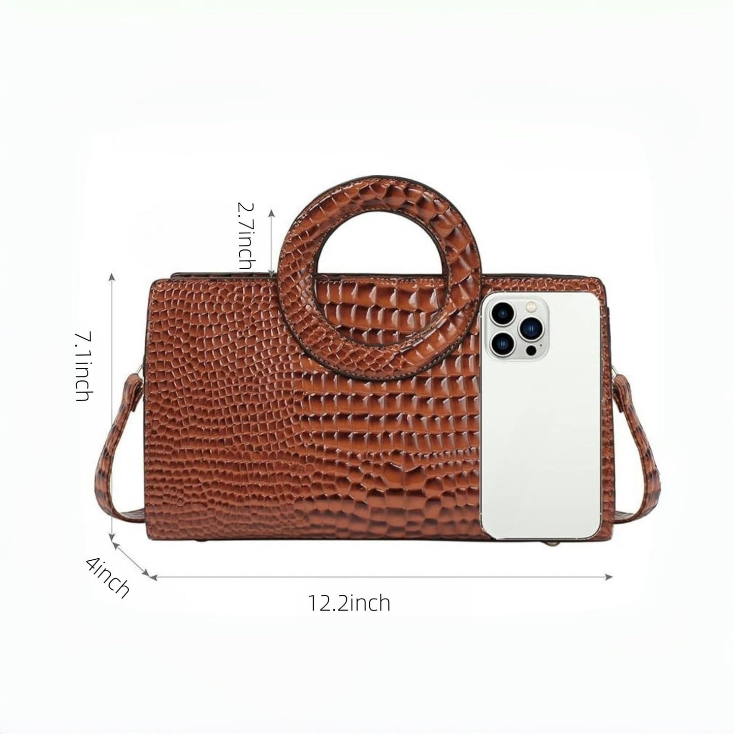 RJDBDD Women's Fashion Crocodile Print Square Bag Purse Satchel Versatile Patent Faux Leather Evening Handbag Crossbody Bag, Brown