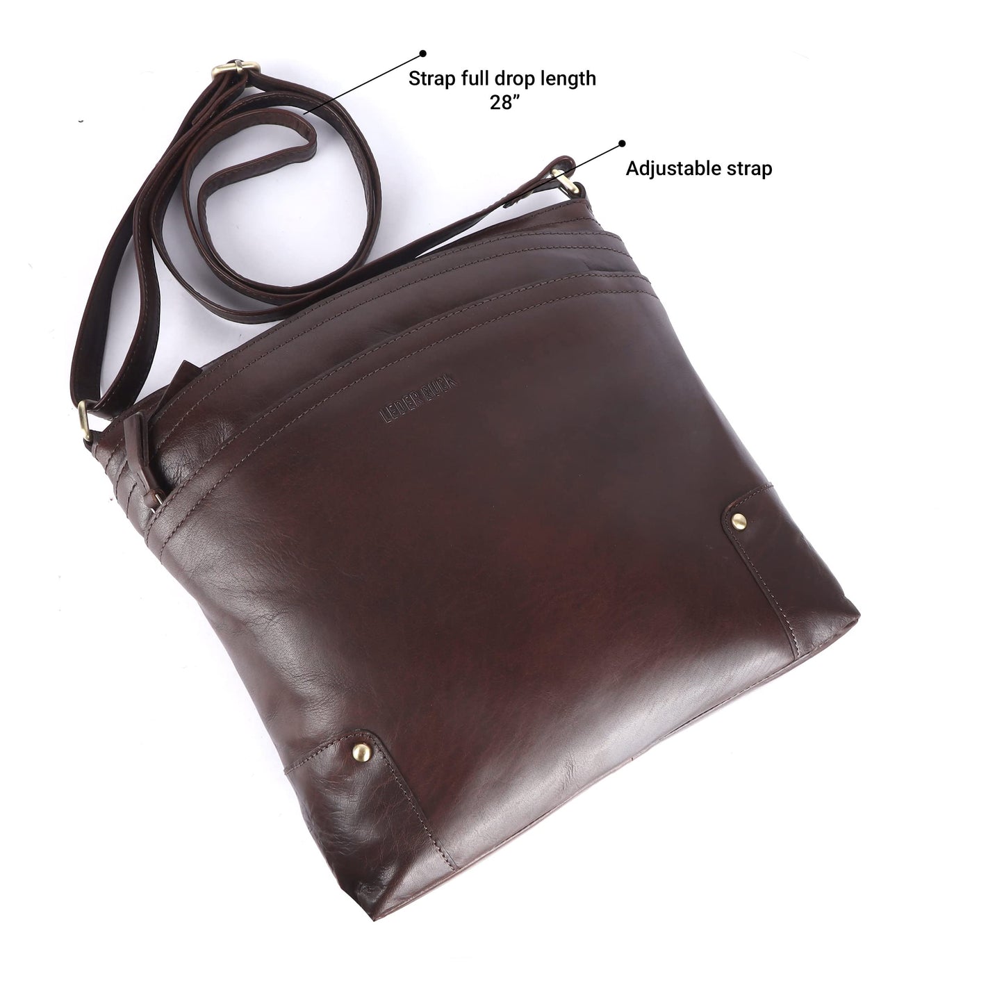 LEDERBUCK Terry Large Soft Real Leather Crossbody handbag-Triple Zip Premium Sling Crossover Shoulder Bag for Women (Brown)