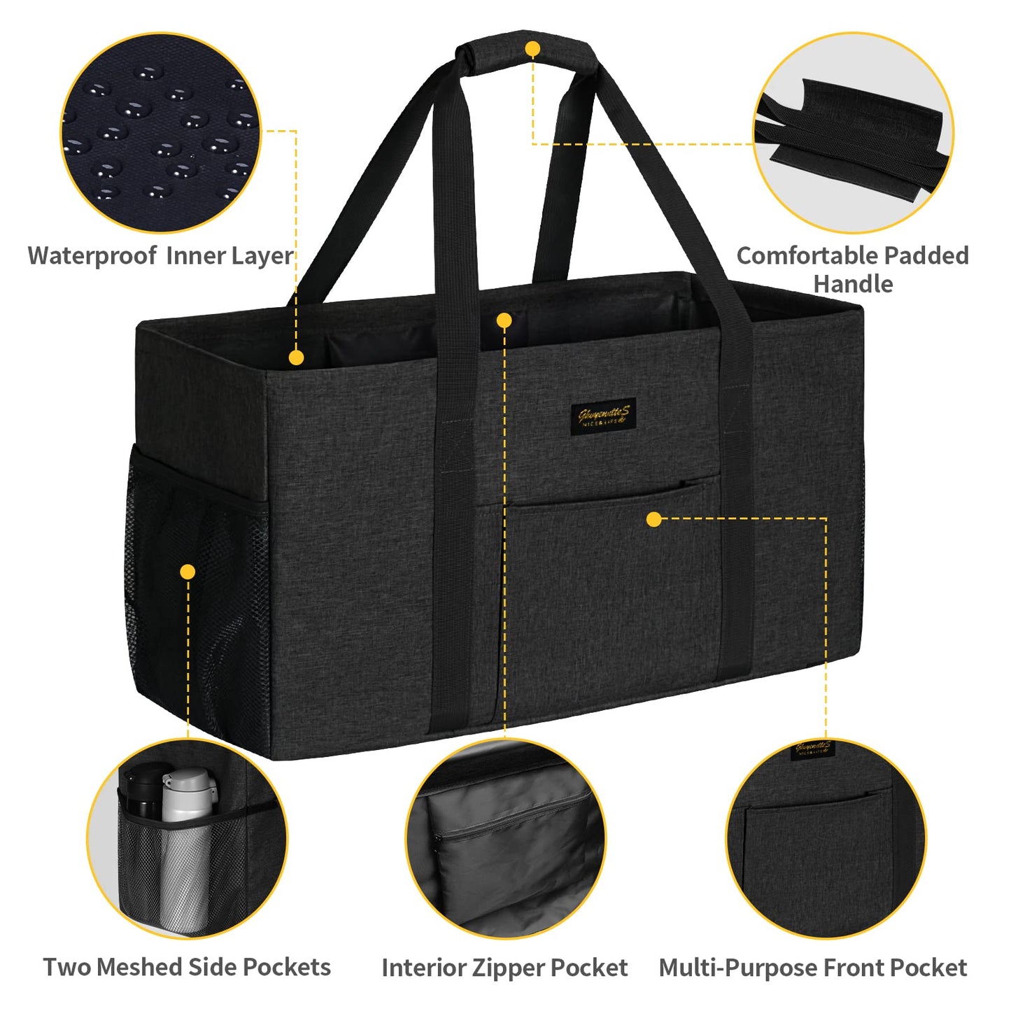 GhvyenntteS Extra Large Utility Tote Bag, Stand Up Utility Tote with Metal Wire Frame & Hard Bottom Board, Reusable Grocery Bags With Handles, Extra Large Beach Bag, Collapsible Car Tote