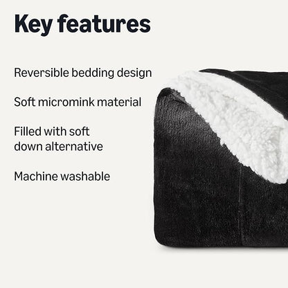 Amazon Basics Reversible Sherpa Throw Blanket, Black, 50"x60"