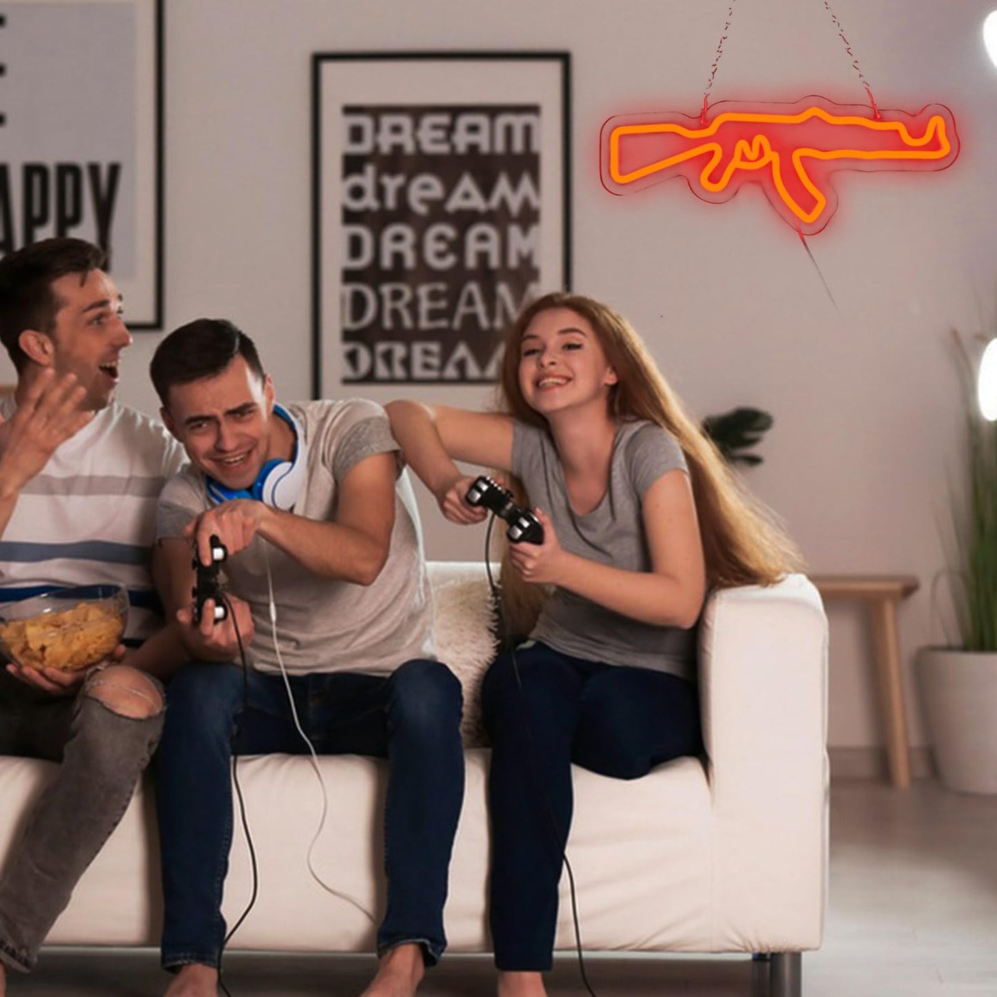 Gun Neon Sign for Wall Decor AK 47 Sign LED Light Up Sign for Gun Room Accessories Man Cave Lamp Wall Art Gift 16.5"×6.3"