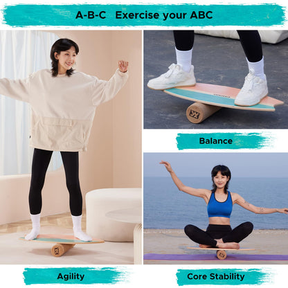 XCMAN Surf Balance Board Trainer with Roller Wooden Exercise Balancing Stability Trainer - Non Slip Surface for Adults |Balance Board Surfing,Snowboarding,Skateboarding,Hockey,Yoga