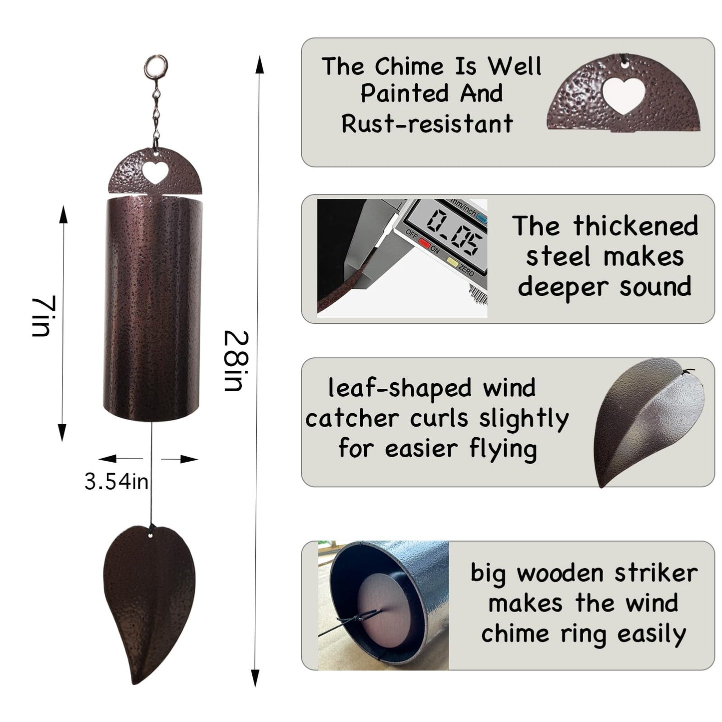Wind Chimes for Outside Deep Tone Memorial Wind Chime Outdoor Deep Resonance Serenity Bell Copper Wind Bell Sympathy Gift Garden Decor Home Decoration 28 Inch Large