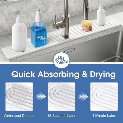 Kitchen Sink Faucet Mat, Water Absorbent Diatomite Stone Sink Tray, Diatomite