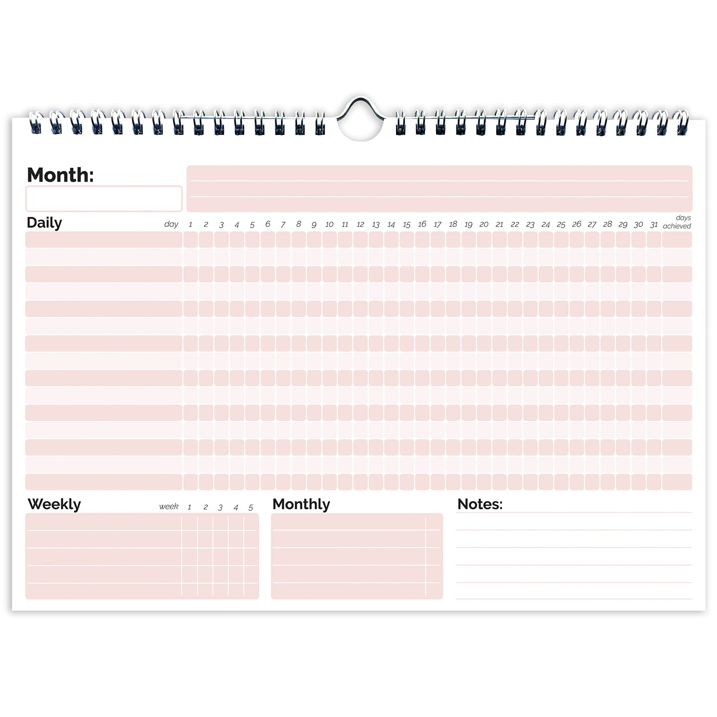 HADIGU Habit Tracker Calendar, (Undated 12 Month) with Spiral Bound and Hanger, A4 size (8.3"x11.7"), Habit Tracker Journal for Daily Weekly and Monthly Habit Tracking.