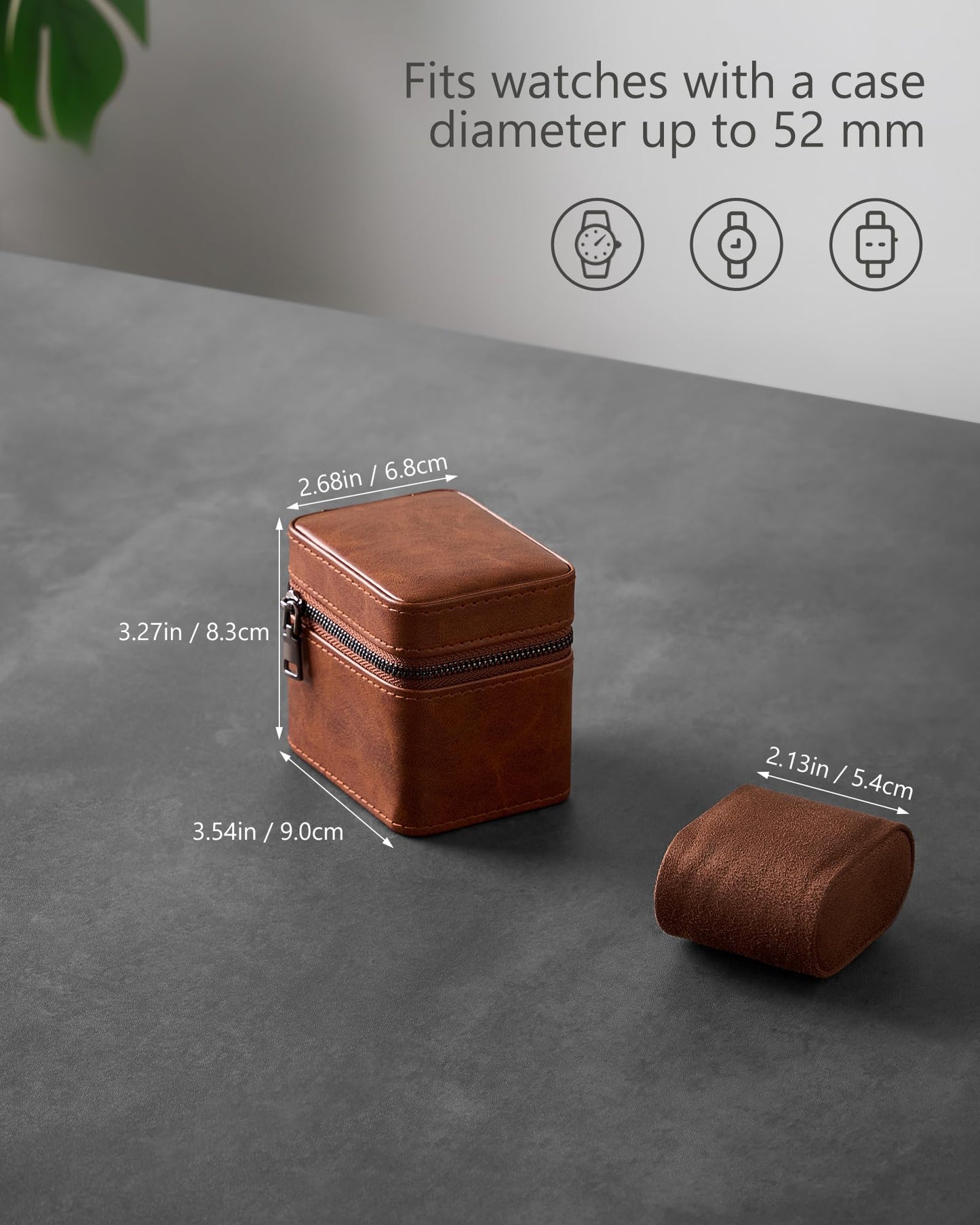 ProCase Single Watch Travel Case for Men, PU Leather Portable Watch Holder, Compact Small Carrying Storage Box for Luxury Watches & Smartwatches with Jewelry Compartment, Fathers Day Gift -Brown