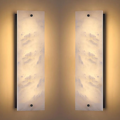 2 Pack 4 Light 19.1" Alabaster Marble Bathroom Wall Sconce Modern Concise Style Wall Light Fixture,Black Finish for Bedroom Hallway Bedside