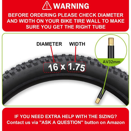 16 Inch Bike Tube 4 Pack with 2 Tire Levers, Premium Bike Tire Tube Fit 16''x 1.75/1.95/2.10/2.125, Schrader Valve Bicycle Tubes for Most 16'' Kids Bikes by Hydencamm