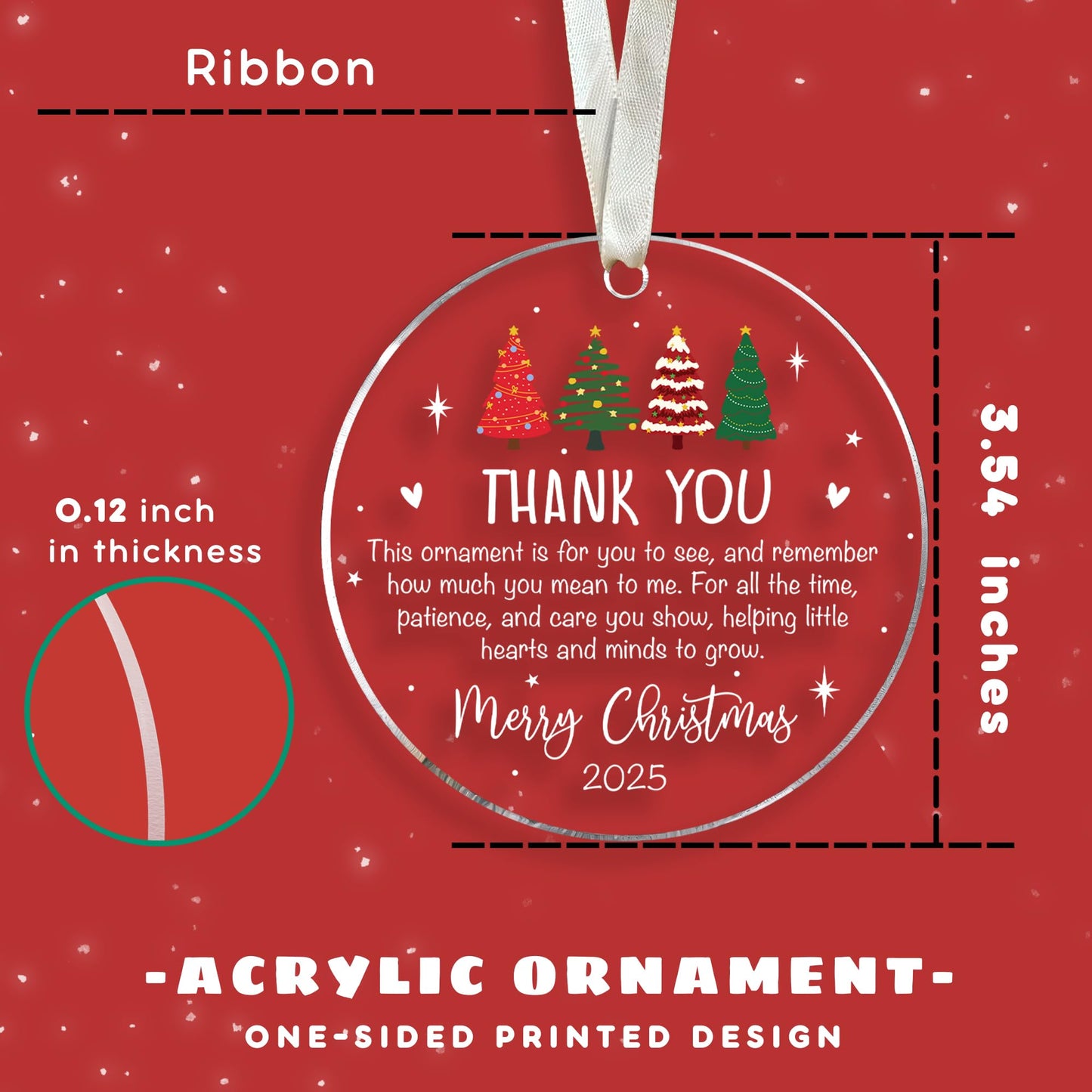 TUMSHANIP Teacher Ornament - Teacher Christmas Ornaments - Teachers Gifts for Women - Teachers Daycare Provider Christmas Ornaments 2025 - Teaching Gifts for Tree - Acrylic Ornament 2025