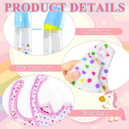 Kuihaazi 12PCS Baby Doll Accessories Set,Doll Pretend Play Feeding Toys,Baby Doll Feeding Include Disappearing Milk and Juice Bottles,Pacifier,Bibs,Diapers