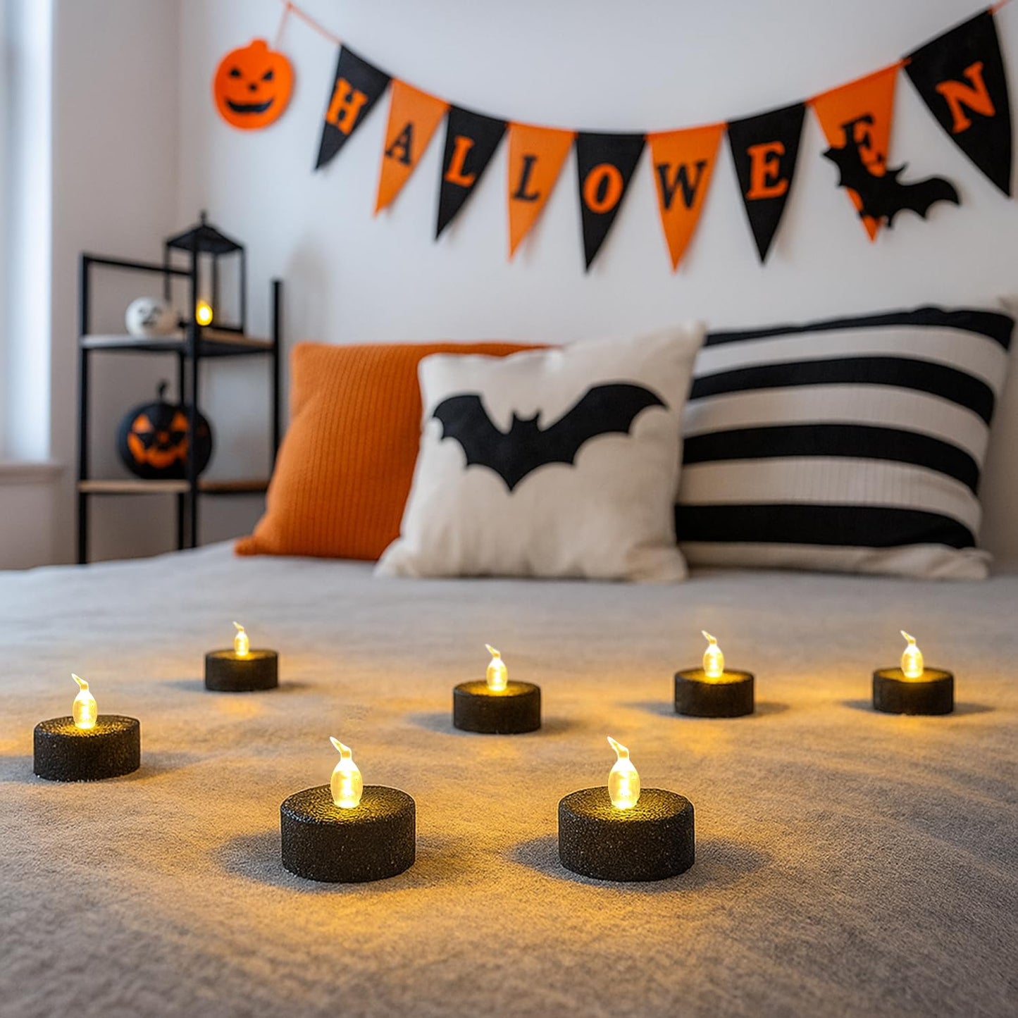 Aulaygo 12PCS Black Tea Lights with Timer,Glitter Sparkly Tealights Candles Warm White Flickering Battery Operated for Gothic Wedding, Valentine's Day Home Decorations