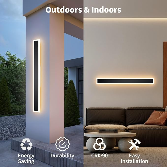 2 Pcs Modern Outdoor Wall Lights 70.8inch Dimmable 3000K-6000K with Remote Control Waterproof IP65 Exterior Long Wall Sconce for House Garage Patio