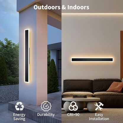 2 Pcs Modern Outdoor Wall Lights 31.5inch Dimmable 3000K-6000K with Remote Control Waterproof IP65 Exterior Long Wall Sconce for House Garage Patio