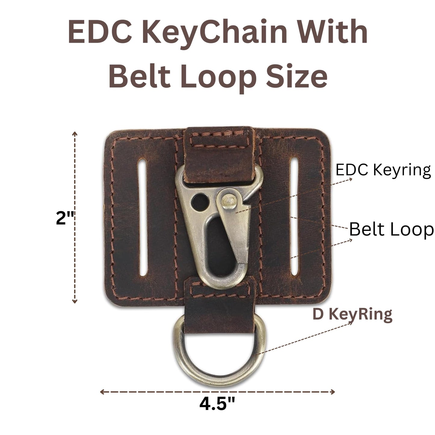 CestAntiQ Heavy Duty EDC Leather Key Ring Keychain Holder with Belt Loop, Key Fob Holder and Belt Clip for Men Brown