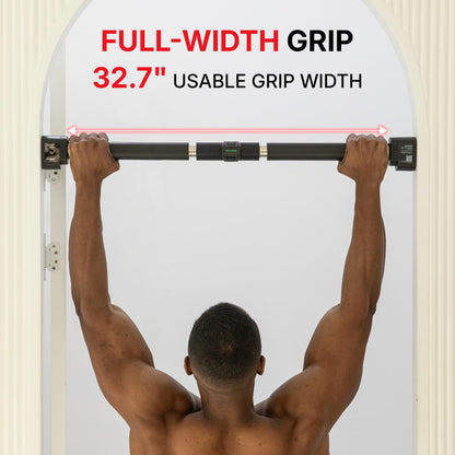 TRAHERE Doorway Pull Up Bar, Patented Flat Structure with Uninterrupted Full-Length Grip, Extra Wide 26.8–32.7", 573 lbs Capacity, Adjustable 31.8–36.6" Doorways, Tool-Free Installation
