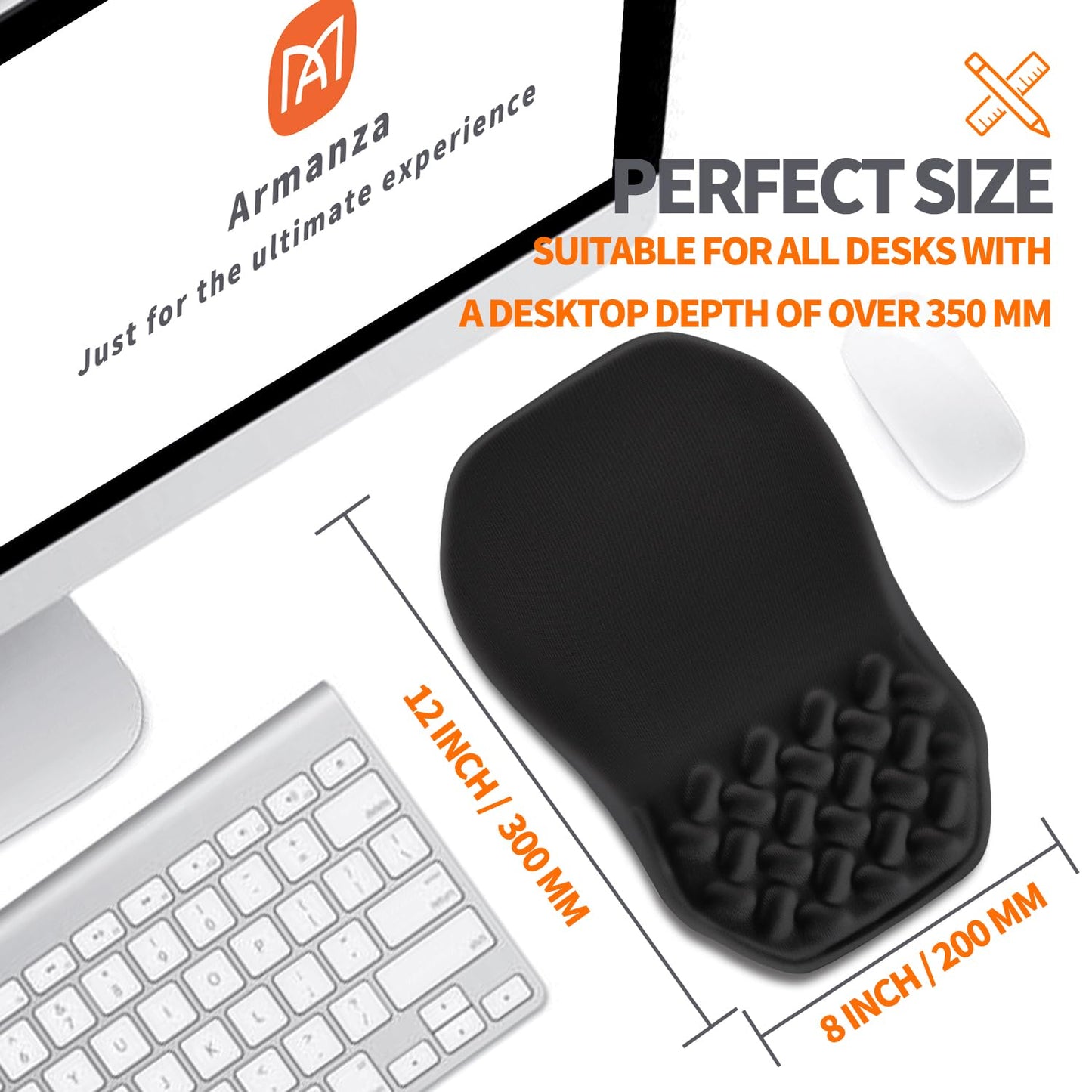 Armanza Ergonomic Slope Mouse Pad Wrist Support, Wrist Rest Mousepad for Carpal Tunnel Pain Relief with Massage Bulge and Slow Rebound Memory Foam (12x8 inch, Black)