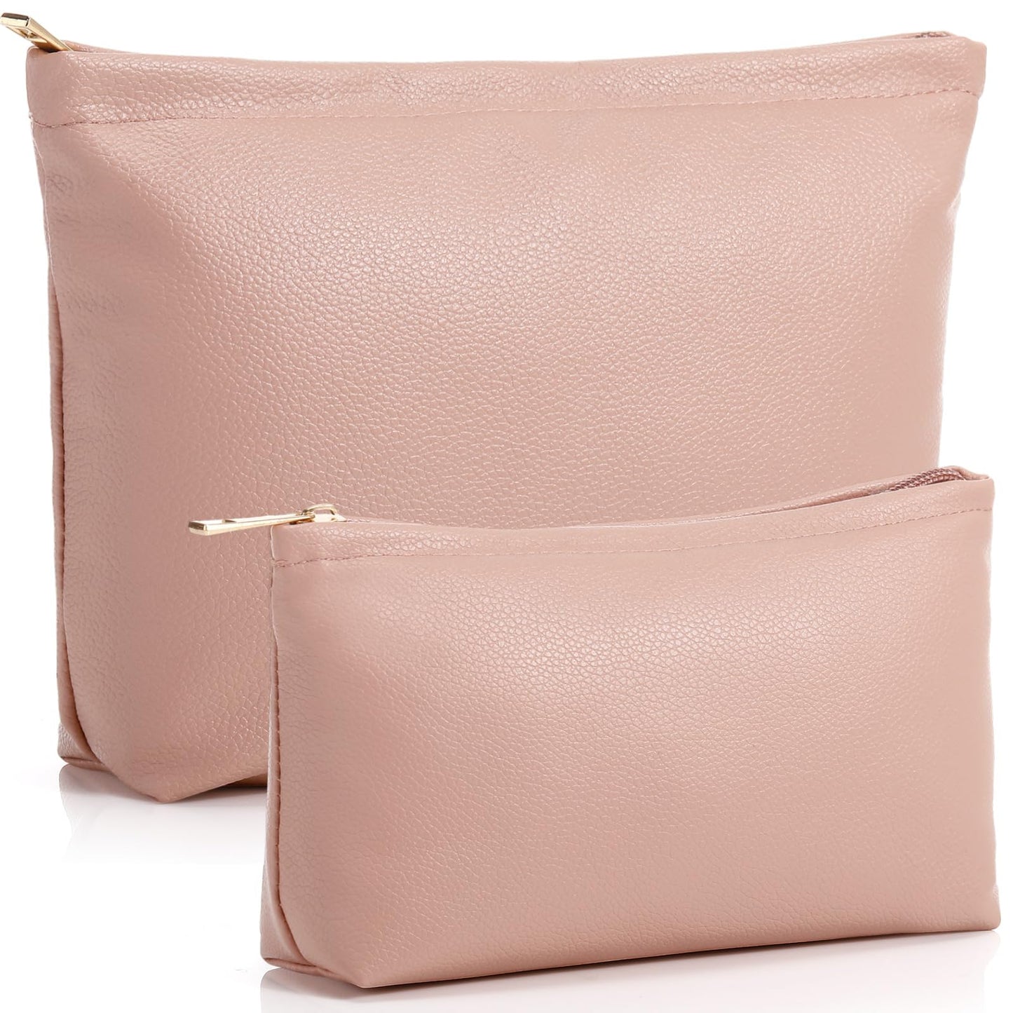 Kigeli 2 Pcs Small Makeup Bag Set for Purse PU Leather Cosmetic Bag Makeup Travel Toiletry Pouch Aesthetic Preppy Organizer Storage Pouch Gift for Teacher Mother Day Women(Pink)