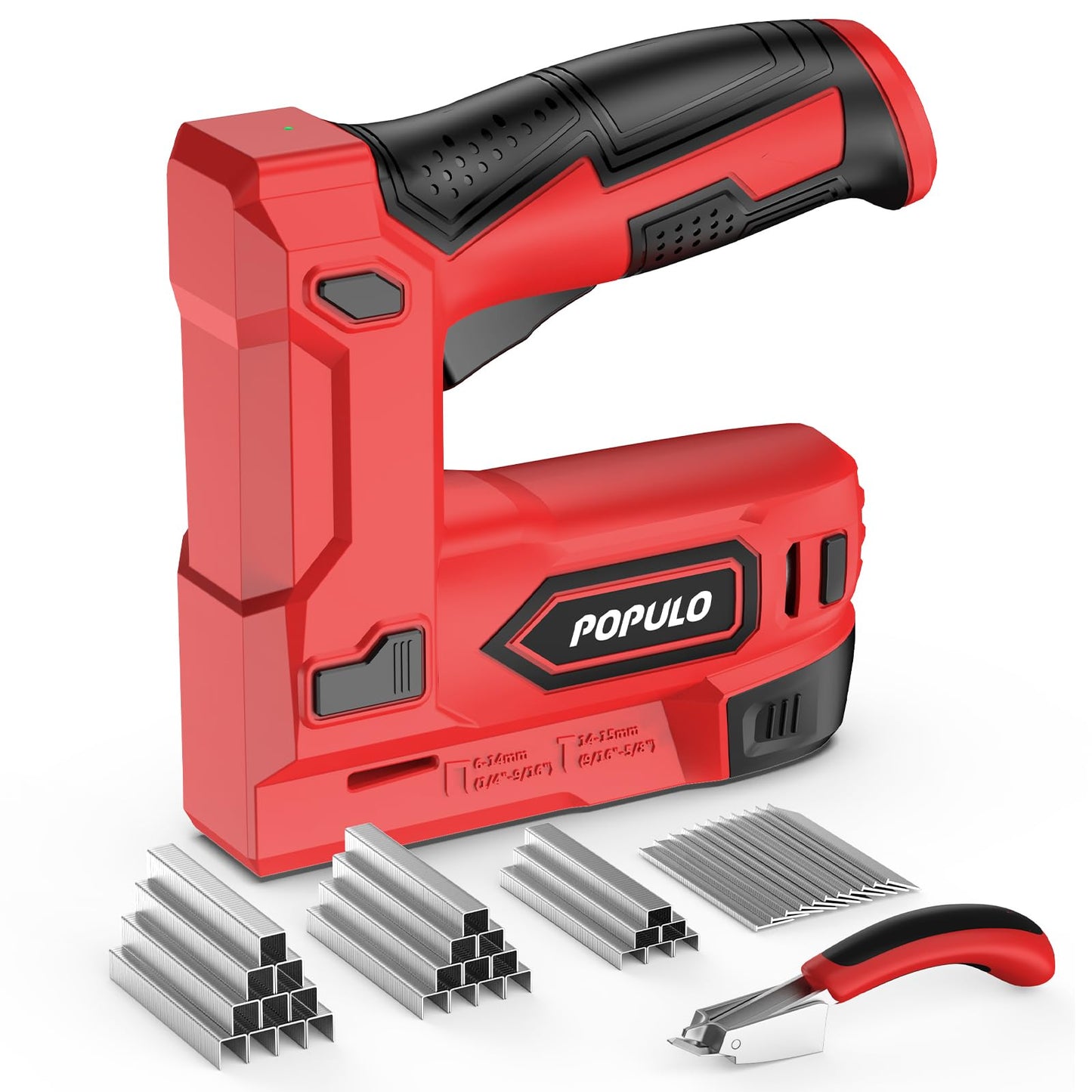 POPULO Electric Staple Gun, 2 in 1 Electric Stapler Tacker 4V Cordless Brad Nailer Kit, Battery Powered Nail Gun for Upholstery, Carpentry, DIY with Staple Remover, 1600 Staples and Nails, Red