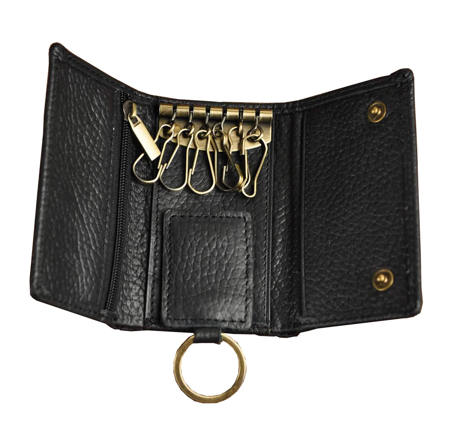 Plinvo Men's Genuine Leather Key Case with Snap Hook Loop for Car Keys & Coins Compact Wallet Design (The Black 2)