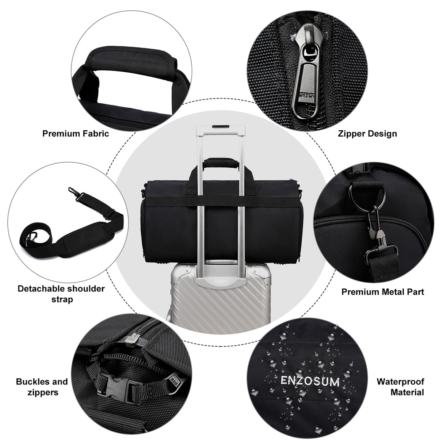 Garment Bags for Travel Large Suit Bag for Men Carry On Garment Bag Convertible Garment Duffle Bag with Shoes Compartment,2 in 1 Hanging Dress Suitcase Suit Travel Bags,Black