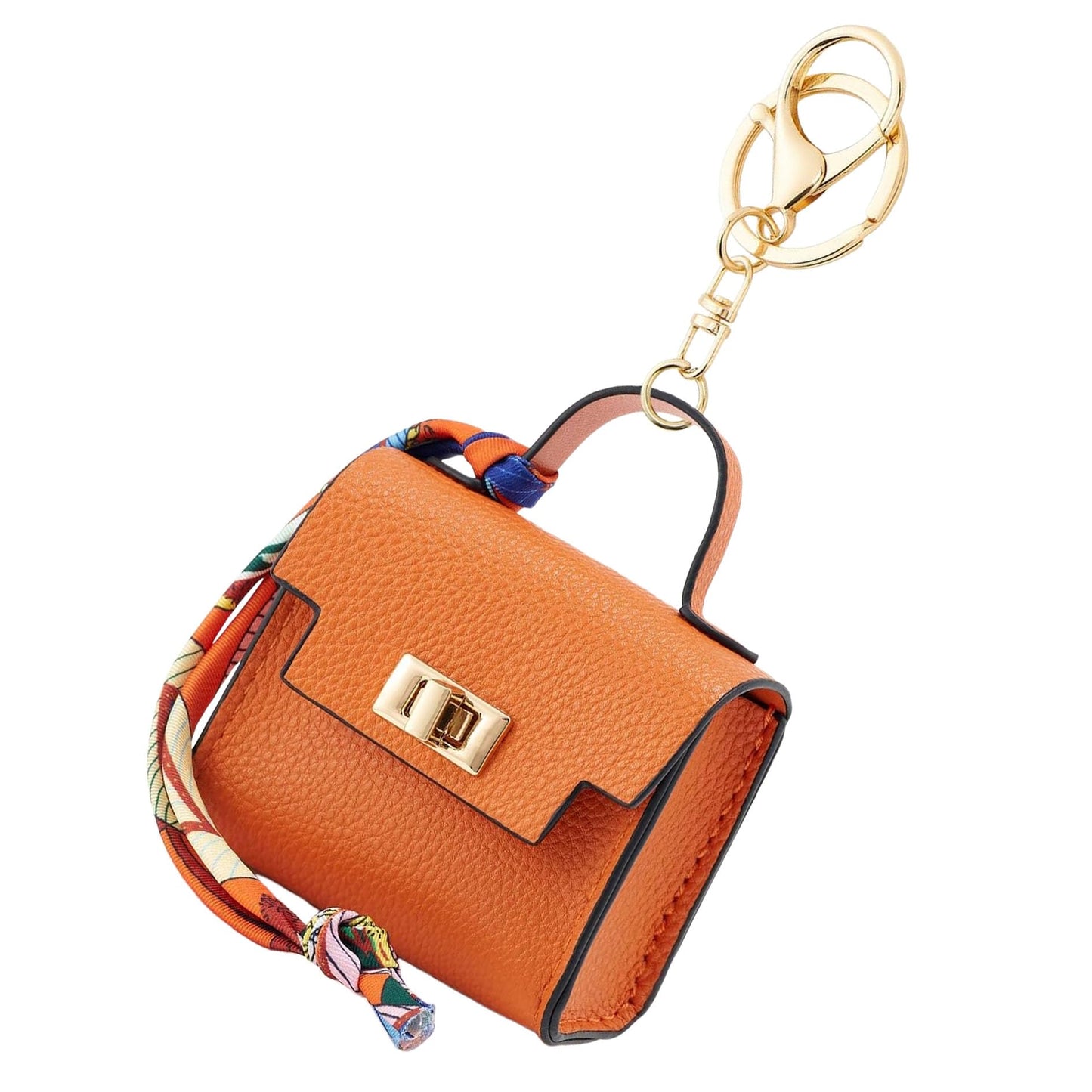 Mini Luxury Backpack Keychain for Women, Small Leather Change Pouch Coin Purse with Detachable Key Ring - Stylish Accessory for Keys, Earbuds, Lipstick (orange)