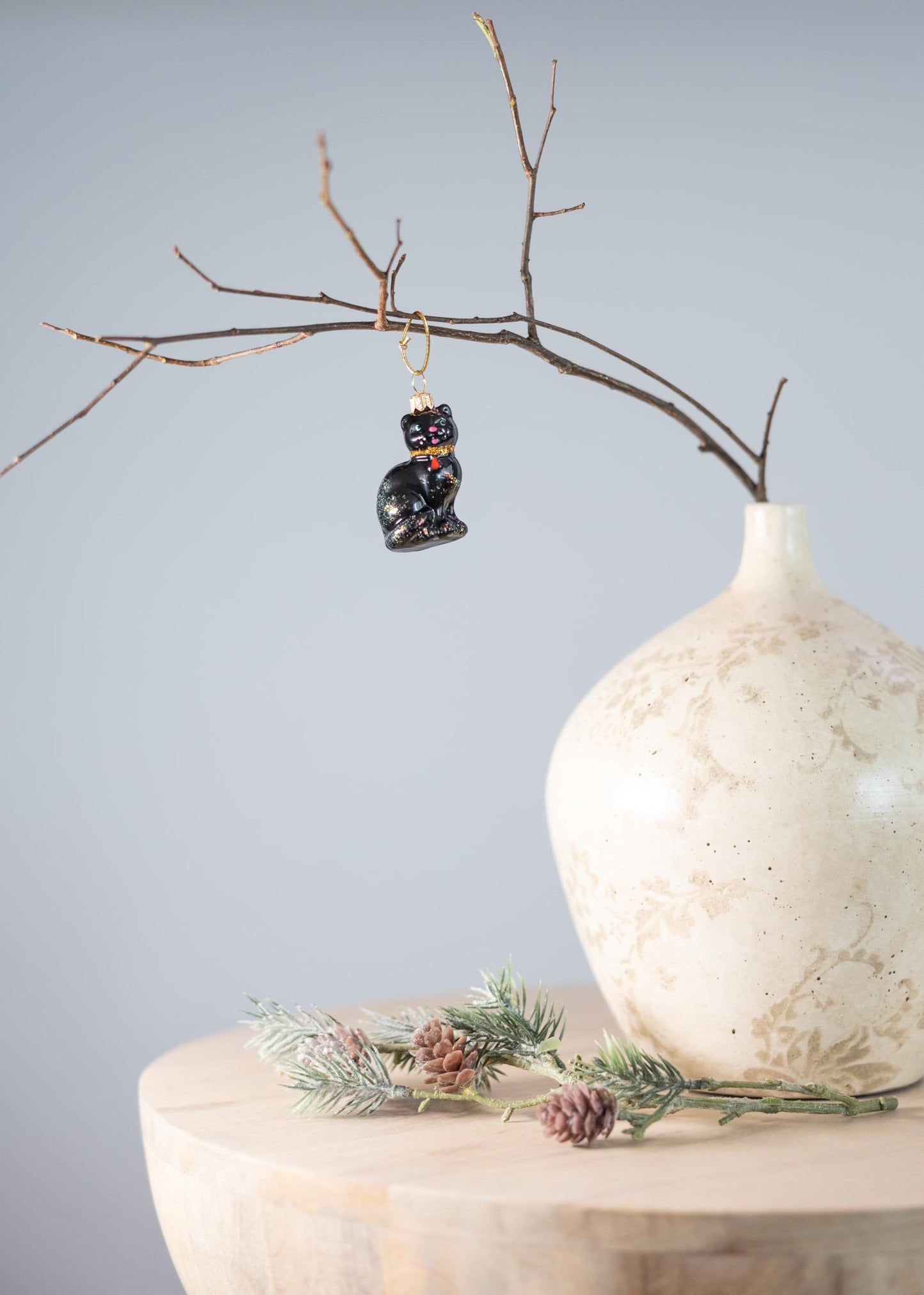 Polish Gallery Miniature Christmas Ornaments for Mini Tree Black Cat Handcrafted Mouth Blown Glass Mini Glass Christmas Balls Tiny Tree Ornaments Made in Poland