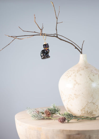 Polish Gallery Miniature Christmas Ornaments for Mini Tree Black Cat Handcrafted Mouth Blown Glass Mini Glass Christmas Balls Tiny Tree Ornaments Made in Poland