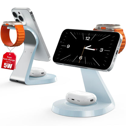 3 in 1 Charging Station for Apple Devices,Mag-Safe Charger Stand Fast Charging,Wireless Charger for iPhone 16/15/14/13/12 Series,& AirPods,& iWatch(USB-C Charger Included)