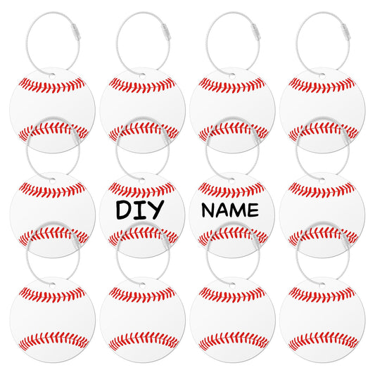 12 Pcs Baseball Luggage Tags for Suitcases Travel Suitcase Labels with Metal Ring 2.75in Baseball Keychain, PVC Name Id and DIY Pocket Hug Card Backpack Charms for Men Women Travel Bag Suitcase