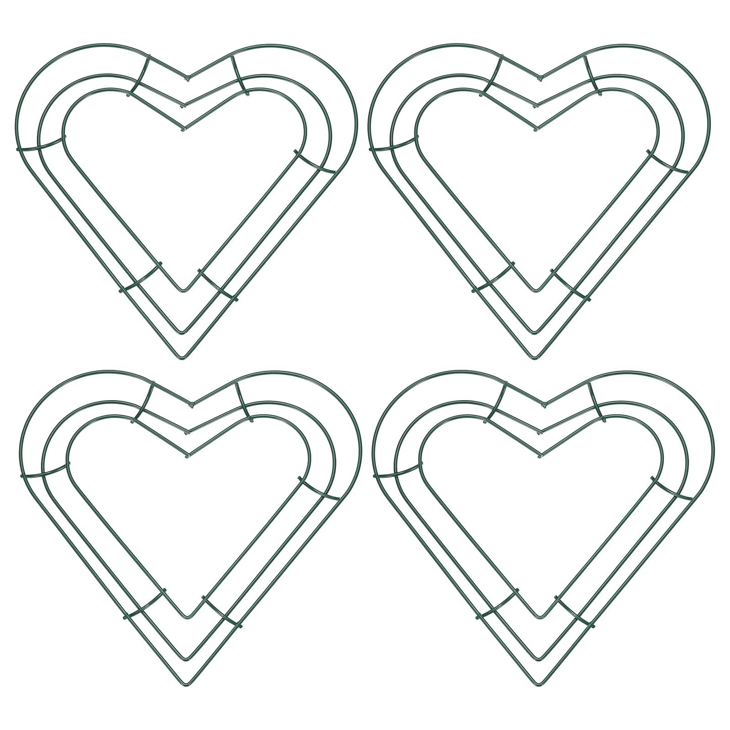 PATIKIL 8 Inch Christmas Wire Wreath Frame, 4 Pcs Metal Heart Shape Dream Catcher Rings Macrame Wreath Floral Hoop for Home Car DIY Craft Wedding Wall Hanging Decorations, Green